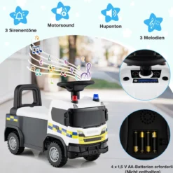 2 in 1 Rutschauto Polizeiauto mit Lenkrad & Stauraum Rutscher Auto Schiebeauto Weiß