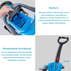 3 in 1 Rutschauto Schiebeauto mit Abnehmbarem Schiebgriff & Schutzbügel Blau