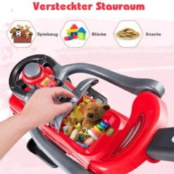 3 in 1 Rutschauto Schiebeauto mit Abnehmbarem Schiebgriff & Schutzbügel Rot