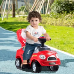 3 in 1 Rutschauto Schiebeauto mit Abnehmbarem Schiebgriff & Schutzbügel Rot