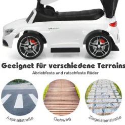 3 in 1 Rutschauto Schiebeauto mit Abnehmbarem Sonnendach & Schiebgriff & Stauraum Weiß