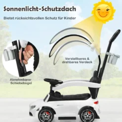 3 in 1 Rutschauto Schiebeauto mit Abnehmbarem Sonnendach & Schiebgriff & Stauraum Weiß
