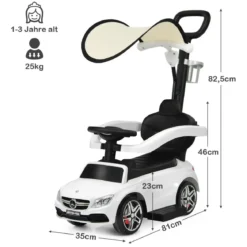 3 in 1 Rutschauto Schiebeauto mit Abnehmbarem Sonnendach & Schiebgriff & Stauraum Weiß