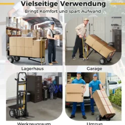 3 in 1 Sackkarre mit 4 Gummireifen & Bindeseil Handwagen Transportkarre bis zu 360KG / 450KG Belastbar