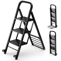 2 in 1 Sackkarre & Trittleiter Klappbare 2 Räder Handwagen Metall Transportkarre Schwarz