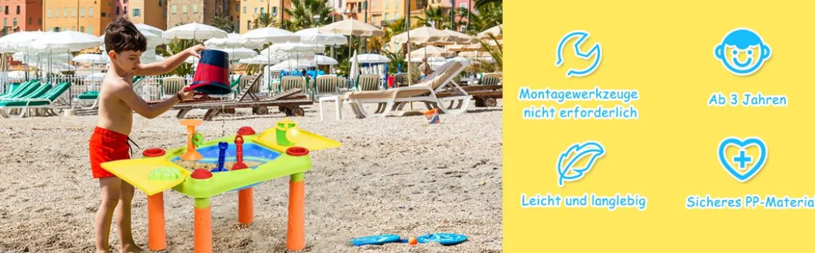 2-in-1 Sand- & Wasserspieltisch Sandkastentisch Spieltisch Sandkasten Spielzeug für innen- & Außen für Kinder 18-teilig