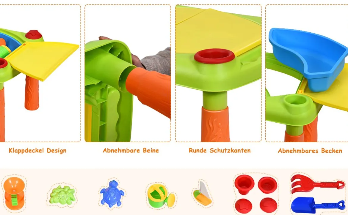 2-in-1 Sand- & Wasserspieltisch Sandkastentisch Spieltisch Sandkasten Spielzeug für innen- & Außen für Kinder 18-teilig