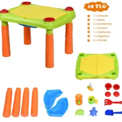 2-in-1 Sand- & Wasserspieltisch Sandkastentisch Spieltisch Sandkasten Spielzeug für innen- & Außen für Kinder 18-teilig