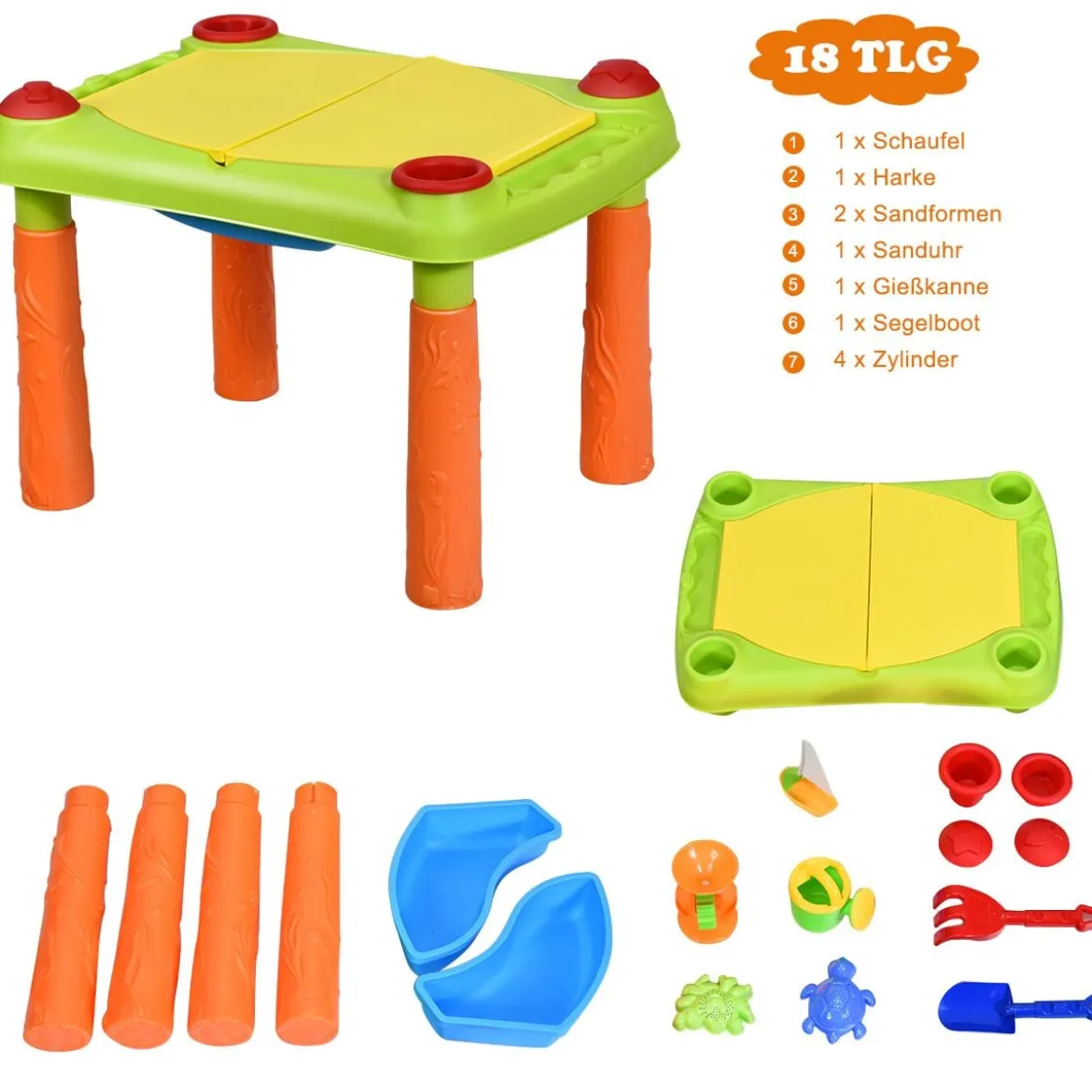 2-in-1 Sand- & Wasserspieltisch Sandkastentisch Spieltisch Sandkasten Spielzeug für innen- & Außen für Kinder 18-teilig