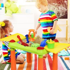 2-in-1 Sand- & Wasserspieltisch Sandkastentisch Spieltisch Sandkasten Spielzeug für innen- & Außen für Kinder 18-teilig