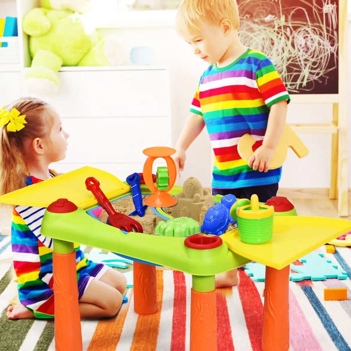 2-in-1 Sand- & Wasserspieltisch Sandkastentisch Spieltisch Sandkasten Spielzeug für innen- & Außen für Kinder 18-teilig