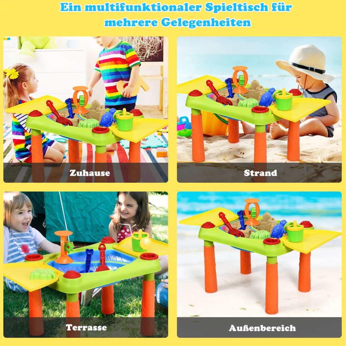 2-in-1 Sand- & Wasserspieltisch Sandkastentisch Spieltisch Sandkasten Spielzeug für innen- & Außen für Kinder 18-teilig
