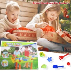 2-in-1 Sand- & Wasserspieltisch Sandkastentisch Spieltisch Sandkasten Spielzeug für innen- & Außen für Kinder 18-teilig