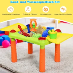 2-in-1 Sand- & Wasserspieltisch Sandkastentisch Spieltisch Sandkasten Spielzeug für innen- & Außen für Kinder 18-teilig