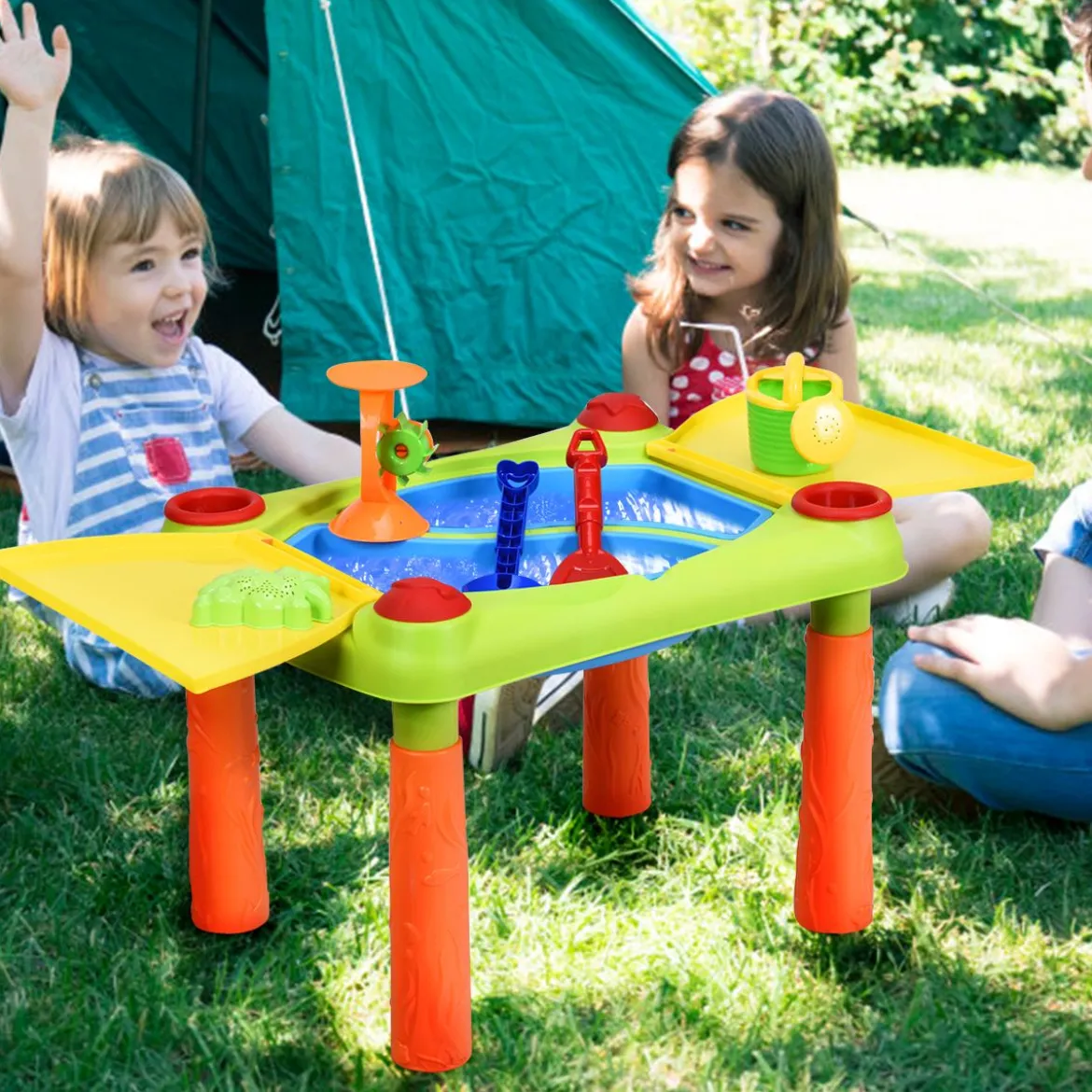 2-in-1 Sand- & Wasserspieltisch Sandkastentisch Spieltisch Sandkasten Spielzeug für innen- & Außen für Kinder 18-teilig