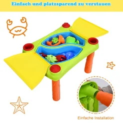 2-in-1 Sand- & Wasserspieltisch Sandkastentisch Spieltisch Sandkasten Spielzeug für innen- & Außen für Kinder 18-teilig