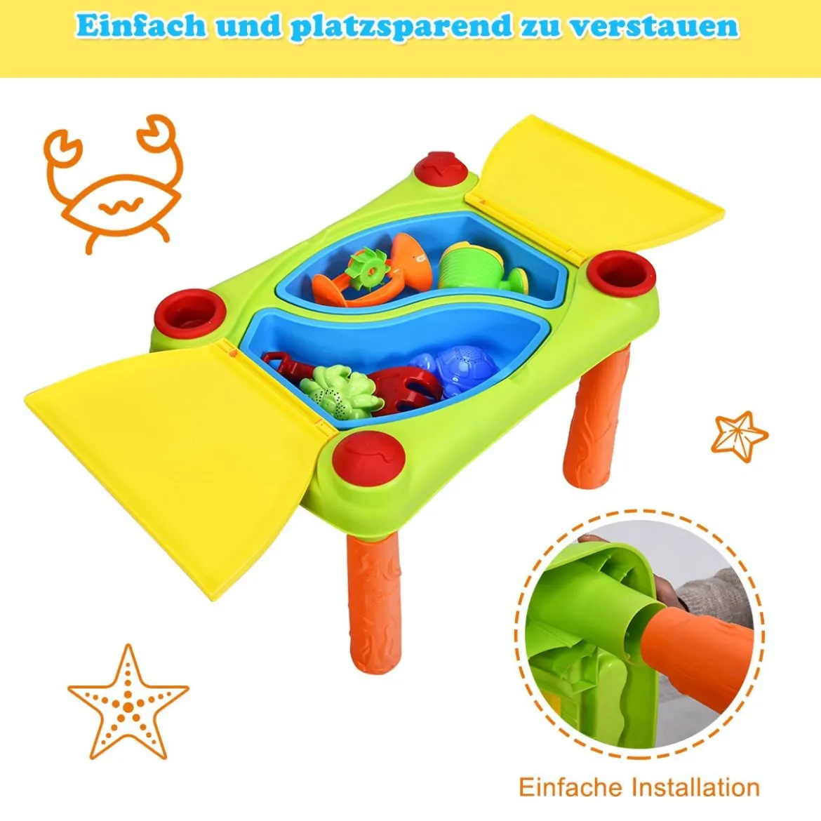 2-in-1 Sand- & Wasserspieltisch Sandkastentisch Spieltisch Sandkasten Spielzeug für innen- & Außen für Kinder 18-teilig