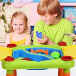 2-in-1 Sand- & Wasserspieltisch Sandkastentisch Spieltisch Sandkasten Spielzeug für innen- & Außen für Kinder 18-teilig