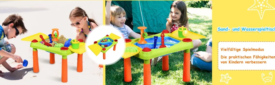2-in-1 Sand- & Wasserspieltisch Sandkastentisch Spieltisch Sandkasten Spielzeug für innen- & Außen für Kinder 18-teilig