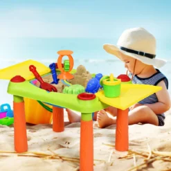 2-in-1 Sand- & Wasserspieltisch Sandkastentisch Spieltisch Sandkasten Spielzeug für innen- & Außen für Kinder 18-teilig