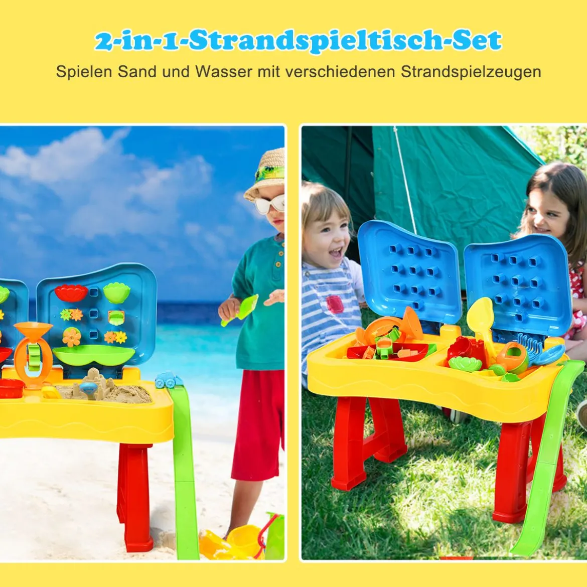 2-in-1 Sand- & Wasserspieltisch Sandkastentisch Spieltisch Sandkasten Spielzeug für innen- & Außen für Kinder 31-teilig