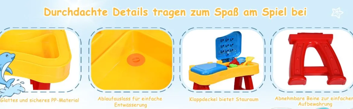 2-in-1 Sand- & Wasserspieltisch Sandkastentisch Spieltisch Sandkasten Spielzeug für innen- & Außen für Kinder 31-teilig