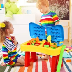 2-in-1 Sand- & Wasserspieltisch Sandkastentisch Spieltisch Sandkasten Spielzeug für innen- & Außen für Kinder 31-teilig