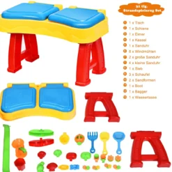 2-in-1 Sand- & Wasserspieltisch Sandkastentisch Spieltisch Sandkasten Spielzeug für innen- & Außen für Kinder 31-teilig
