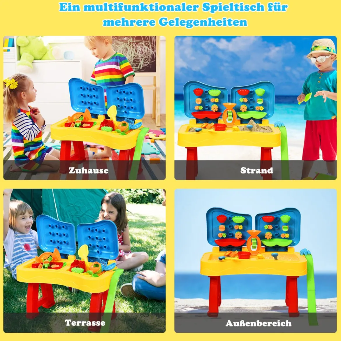 2-in-1 Sand- & Wasserspieltisch Sandkastentisch Spieltisch Sandkasten Spielzeug für innen- & Außen für Kinder 31-teilig