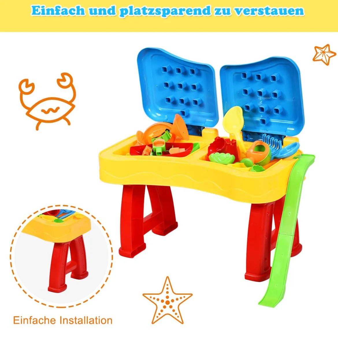 2-in-1 Sand- & Wasserspieltisch Sandkastentisch Spieltisch Sandkasten Spielzeug für innen- & Außen für Kinder 31-teilig