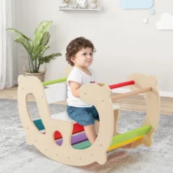 2 in 1 Schaukelpferdbogen für Kinder mit Wippe & Kletterbogen & Bequemer Rückenlehne & Sitz