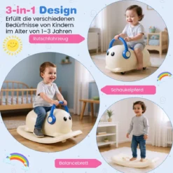 3-in-1 Schaukelpferd für Kleinkinder im Alter von 1-3 Jahren Rutschauto-Spielzeug mit verstecktem Stauraum Weiß