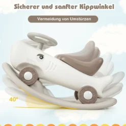 3 in 1 Schaukelpferd in Haiform mit Abnehmbarem Balance-Board & Rutschauto Weiß