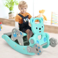 4-in-1 Schaukelpferd & Rutsche Schaukelpferd-Rutsche mit Basketballkorb & Ringwurfspiel Blau