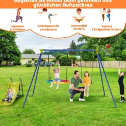 4-in-1-Schaukelset für 3-12 Jährige Robustes Spielset aus Metall mit Rutsche