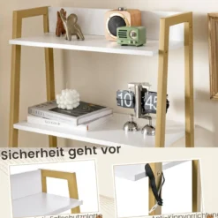 2 in 1 Schminktisch mit Hocker & Spiegel & Doppelten Ablagen & Verstecktem Schrank Weiß Gold