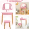 2-in-1-Schminktischset für Kinder Schminktisch & Hocker aus Holz 60 x 30 x 95 cm Rosa + Natur