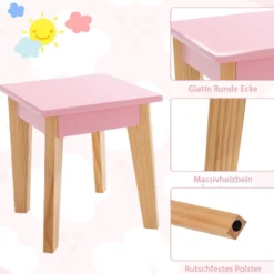2-in-1-Schminktischset für Kinder Schminktisch & Hocker aus Holz 60 x 30 x 95 cm Rosa + Natur