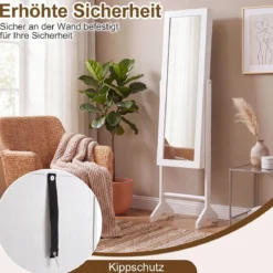 2 in 1 Schmuckschrank mit Robustem Holzrahmen Ganzkörperspiegel & 3 Ablagen