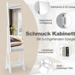 2 in 1 Schmuckschrank Standspiegel mit 12 LEDs Abschließbares Spiegelschrank mit Ganzkörperspiegel