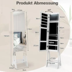 2 in 1 Schmuckschrank Standspiegel mit 12 LEDs Abschließbares Spiegelschrank mit Ganzkörperspiegel