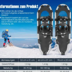 4-in-1 Schneeschuhe-Set Schneeschuhe mit Doppel-Ratschenbindungssystem 78 cm Silber