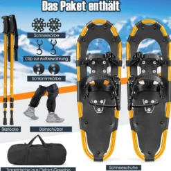 4-in-1 Schneeschuhe-Set Schneeschuhe mit Doppel-Ratschenbindungssystem 63cm Gold