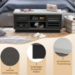 2 in 1 Sitzbank & Schuhregal mit 6 Fächer & 3 Verstellbaren Ablagen Schiebetüre 99,5 x 34,5 x 46 cm Grau