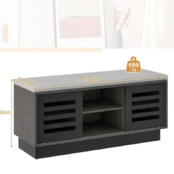 2 in 1 Sitzbank & Schuhregal mit 6 Fächer & 3 Verstellbaren Ablagen Schiebetüre 99,5 x 34,5 x 46 cm Grau