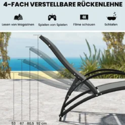 2 in 1 Sonnenliege wandelbarer Schaukelstuhl mit Verstellbarer Rückenlehne und gebogenen Armlehnen Grau