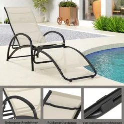 2 in 1 Sonnenliege wandelbarer Schaukelstuhl mit Verstellbarer Rückenlehne und gebogenen Armlehnen Beige