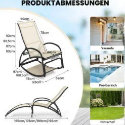 2 in 1 Sonnenliege wandelbarer Schaukelstuhl mit Verstellbarer Rückenlehne und gebogenen Armlehnen Beige