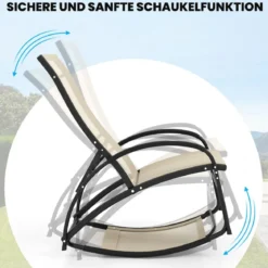 2 in 1 Sonnenliege wandelbarer Schaukelstuhl mit Verstellbarer Rückenlehne und gebogenen Armlehnen Beige