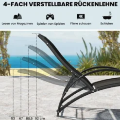 2 in 1 Sonnenliege wandelbarer Schaukelstuhl mit Rückenlehne und gebogenen Armlehnen Grau
